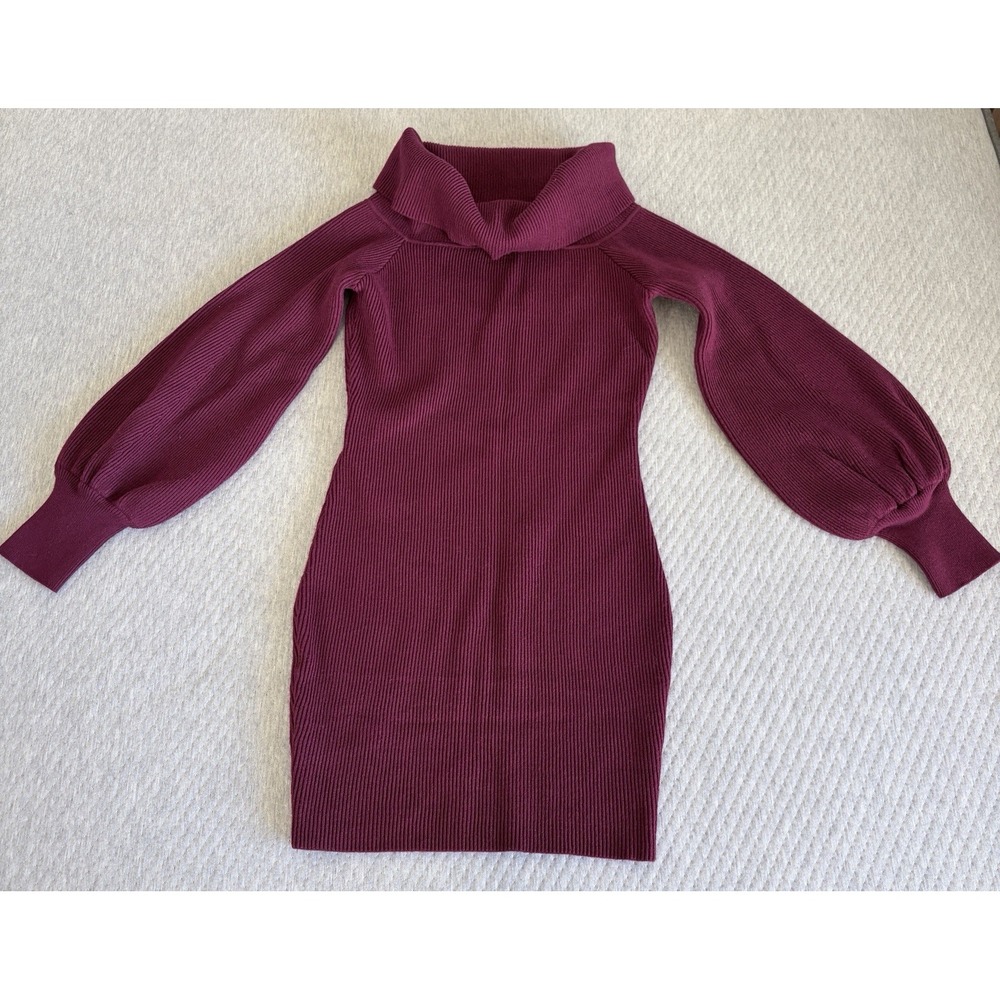 Burgundy Sweater Dress Mini‎ Sz Small NWT Bubble Sleeve Romantic Off Shoulder